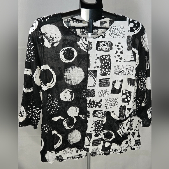 Chalet Et Ceci Tops - Chalet Et Ceci Art To Wear Lagenlook Crinkle Abstract Tunic, Large